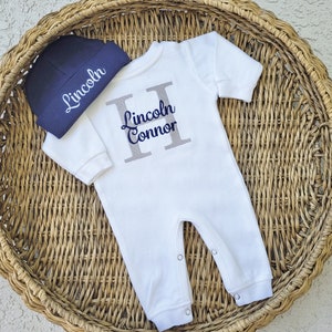 Baby Boy Coming Home Outfit with Embroidered Monogram