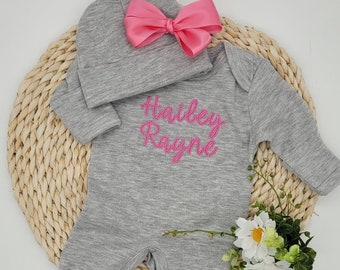 Baby Girl Coming Home Outfit with Pink Embroidered Names