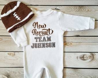 Personalized Baby Football Outfit with Knit Hat