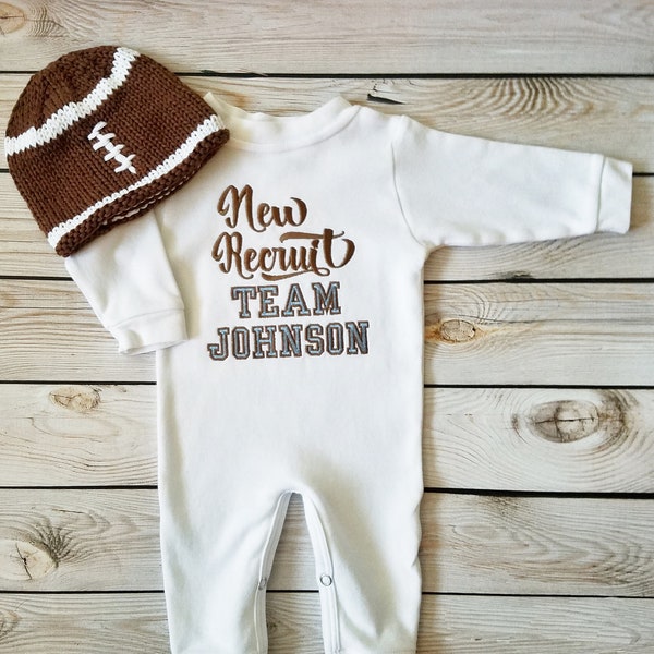 Personalized Baby Football Outfit with Knit Hat