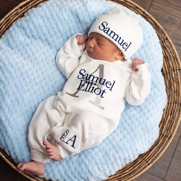 Baby Boy Coming Home Outfit with Embroidered Monograms