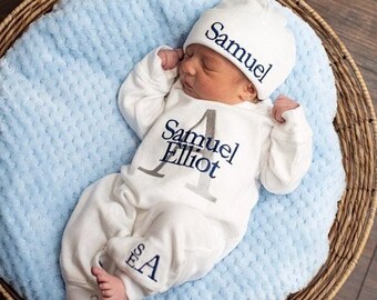 Baby Boy Coming Home Outfit with Embroidered Monograms