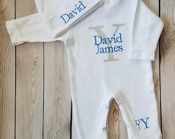 Personalized Baby Boy Outfit Baby Boy Monogrammed Coming Home Outfit Newborn Baby Boy Personalized Baby Gift