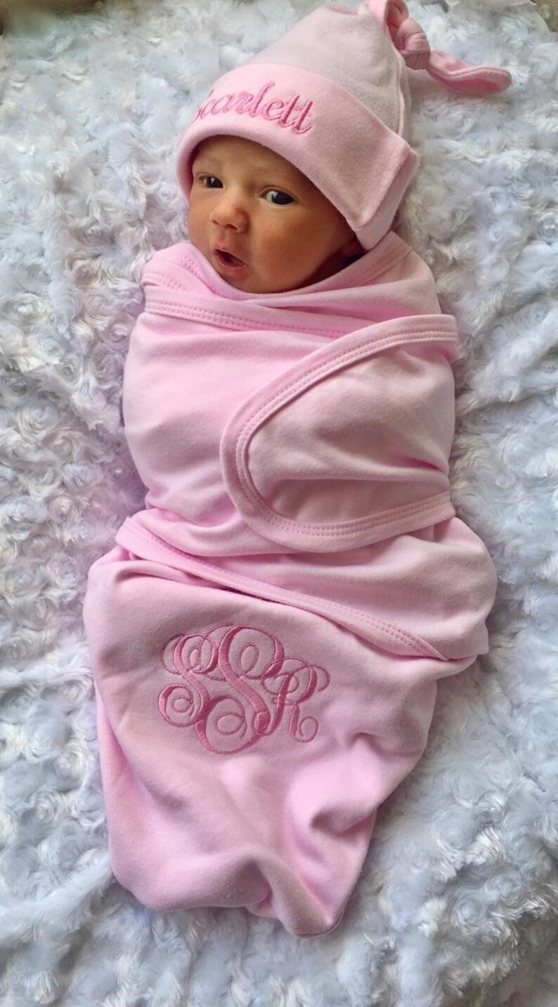 Newborn Baby Girl Monogrammed Baby Girl Swaddle Baby Girl Etsy