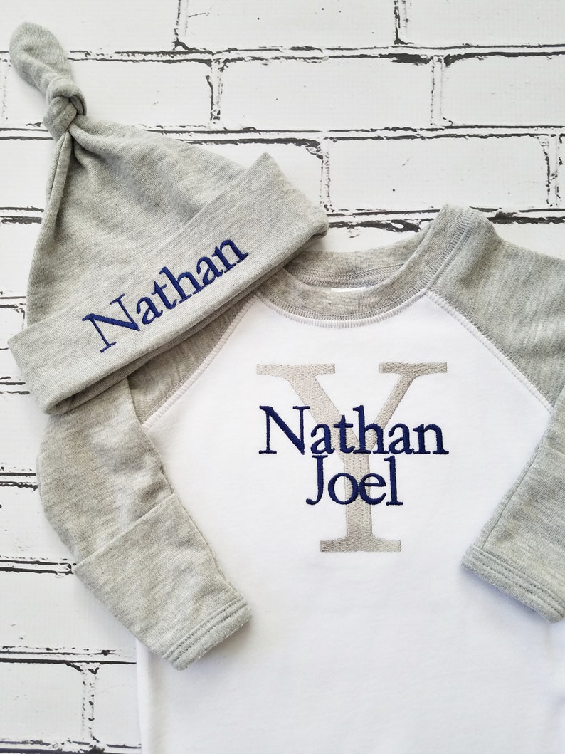 Baby Boy Coming Home Outfit Newborn Personalized Romper Monogrammed Baby Gift Baby Shower Gift image 2