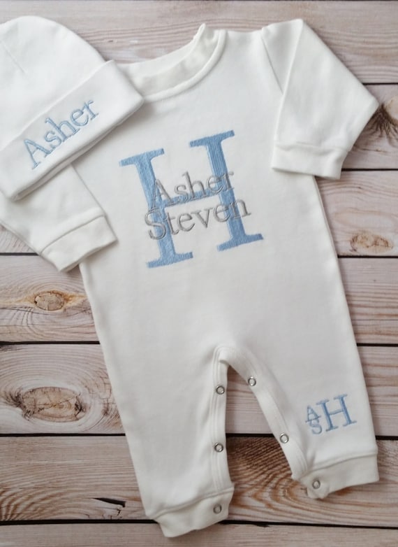 Baby Boy Personalized Coming Home Outfit Monogrammed Baby Boy Etsy