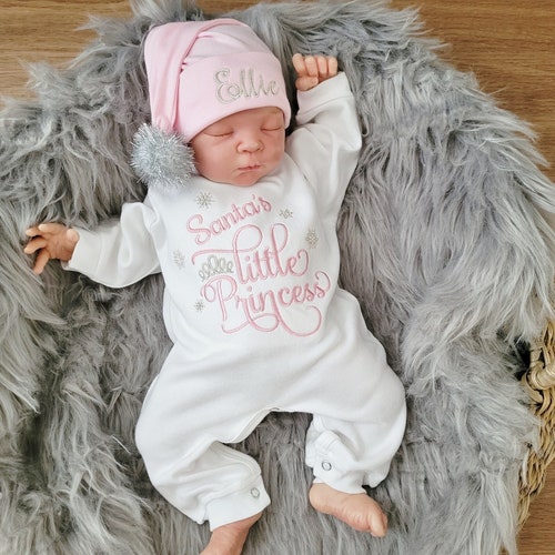 Tenue pour le premier Noël de bébé fille avec bonnet de Noel personnalisé