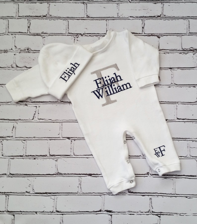 Baby Boy Coming Home Outfit with Embroidered Monograms image 3