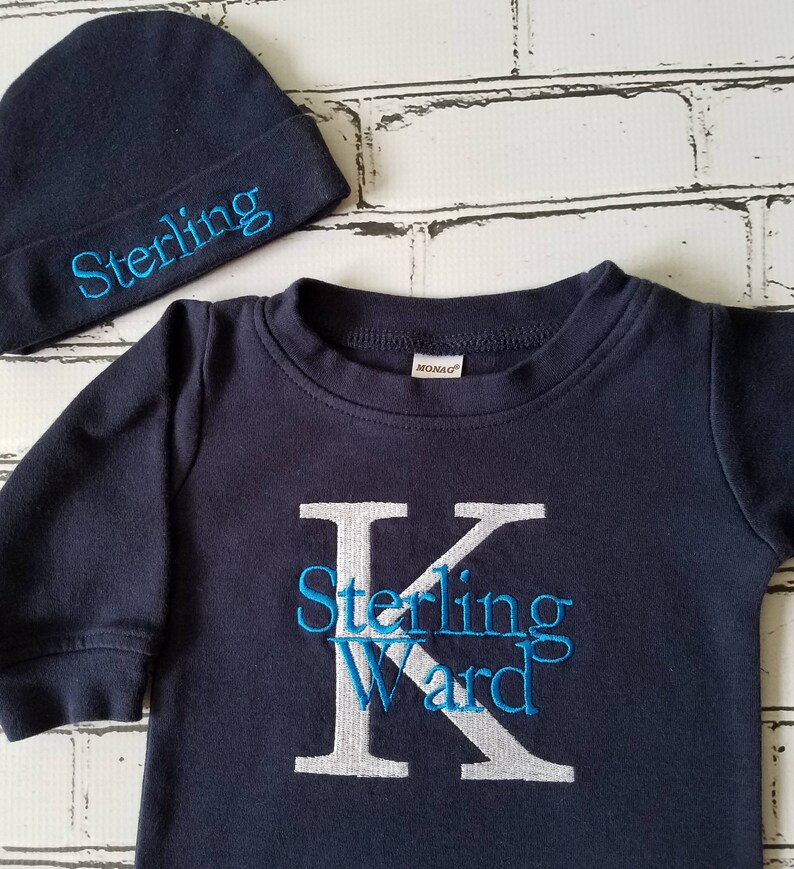 Newborn Boy Outfit Baby Boy Coming Home Outfit Monogrammed Baby Boy Personalized Baby Gift