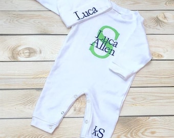 Baby Boy Coming Home Outfit Baby Boy Take Home Outfit Monogrammed Baby Boy Gift Newborn Baby Boy Embroidered Baby Boy