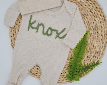 Hand Embroidered Baby Coming Home Outfit with Hat