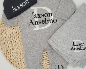 Baby Boy Coming Home Outfit Newborn Personalized Romper Monogrammed Baby Gift Baby Shower Gift