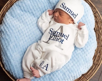 Newborn Boy Coming Home Outfit with Embroidered Monograms