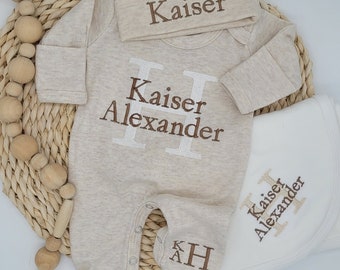 Neutral Baby Boy Coming Home Outfit with Embroidered Blanket