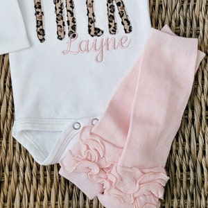 Baby Girl Coming Home Outfit with Leopard Applique Name image 3