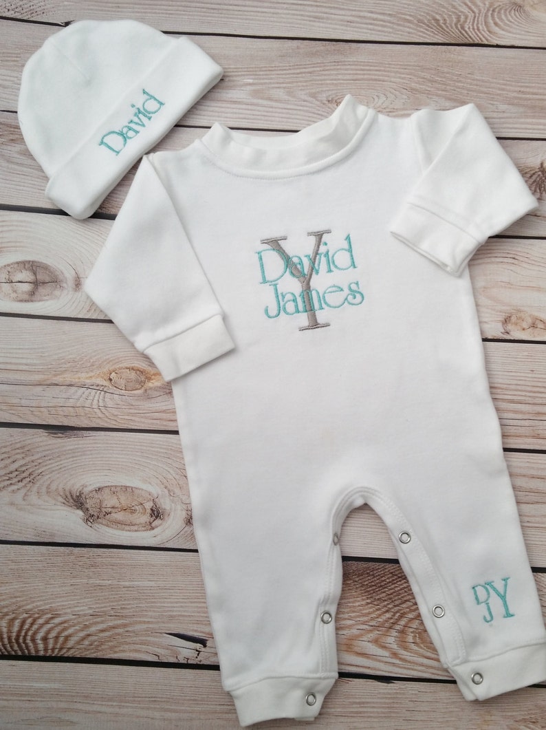 Baby Boy Coming Home Outfit Monogrammed Baby Boy Light Teal Etsy