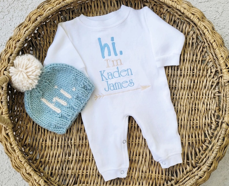 Newborn Boy Outfit With Knit Hi Hat image 1