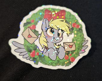 Holographic Flash Christmas Wreath Derpy stickers xmas gift mlp pony