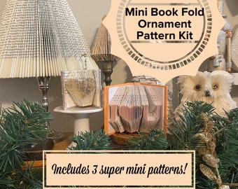 Super Mini Book Folding Pattern Ornament Kit-Folded Book PATTERNS- Book sculpture-first anniversary gift-Book folds-Origami books