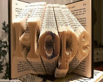 Hope Folded book--origami- Book sculpture - first anniversary gift for him or her - Husband Wife Anniversary Gift - Folded Book