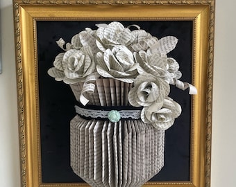 Paper Flower Vase Book Sculpture