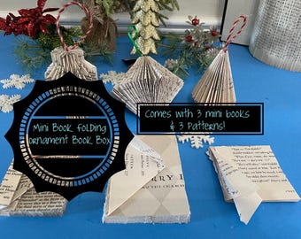 DIY Bookart Box Kit- Mini Book Sculpture Ornament set of 3 - Book Folding Tutorial - Paper Ornament Kit -Book Lover-Paper Art-Origami folds