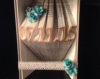 Book sculpture - first anniversary gift for him or her - Husband Wife Anniversary Date - Wedding Gift - Save the Date - Folded Book