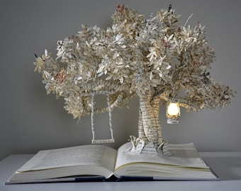 Whimsical Tree-Book Sculpture -Altered Book -Book Lover - First Anniversary -For Him or Her-Paper Gift - Literary Gift - sculpture