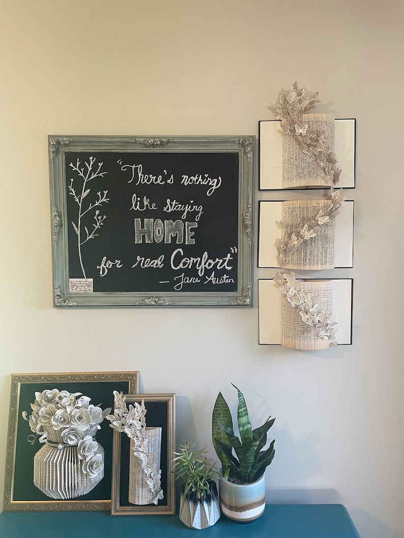 Butterfly House Book Sculpture Set of Three Origami Book Wall Display Paper Anniversary Library