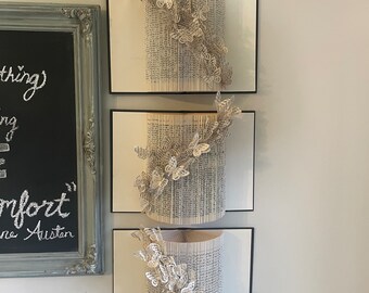 Butterfly House Book Sculpture - Set of Three- Origami Book Wall Display - Paper Anniversary - Library Office Decor - Bookart