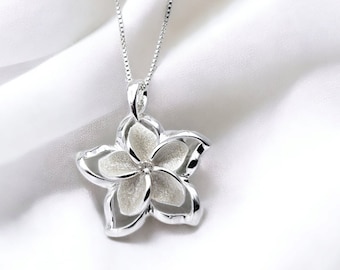 Plumeria Necklace, Hawaiian Jewelry, Summer Jewelry, Flower Pendant, 925 sterling silver