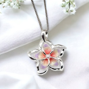Plumeria Necklace, Hawaiian Jewelry, Hawaiian Necklace, Flower Pendant, 925 sterling silver