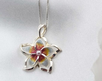 Plumeria Necklace, Hawaiian Jewelry, Flower Jewelry, 925 sterling silver