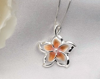 Plumeria Necklace, Hawaiian Jewelry, Flower Jewelry, 925 sterling silver