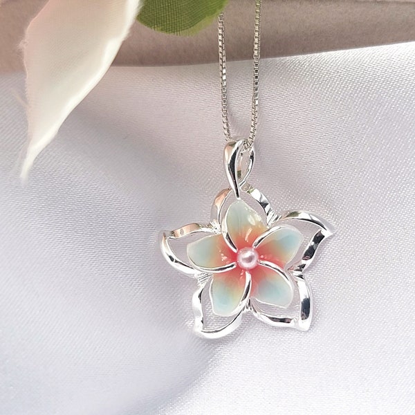 Plumeria Necklace, Hawaiian Jewelry, Flower Jewelry, 925 sterling silver