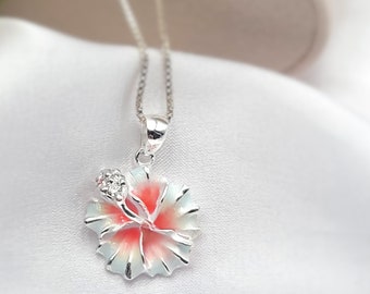 Hibiscus Necklace, Hawaiian Jewelry, Tropical Jewelry, Flower Pendant, 925 sterling silver