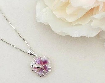 Hawaiian Flower Necklace, Hibiscus Necklace, Hawaiian Jewelry, Flower Pendant, 925 Sterling Silver, Beach Gifts