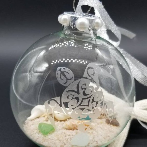 Beach Ornament, Personalized Sea Turtle Ornament, Beach Gifts