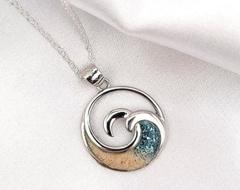 Ocean Wave Necklace, Hawaiian Jewelry, Handmade Jewelry, Gift For Her, Beach Jewelry, 925 Sterling Silver, Handmade Jewelry, Bahamas Sand