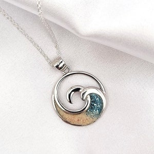 Ocean Wave Necklace, Hawaiian Jewelry, Handmade Jewelry, Gift For Her, Beach Jewelry, 925 Sterling Silver, Handmade Jewelry, Bahamas Sand image 1