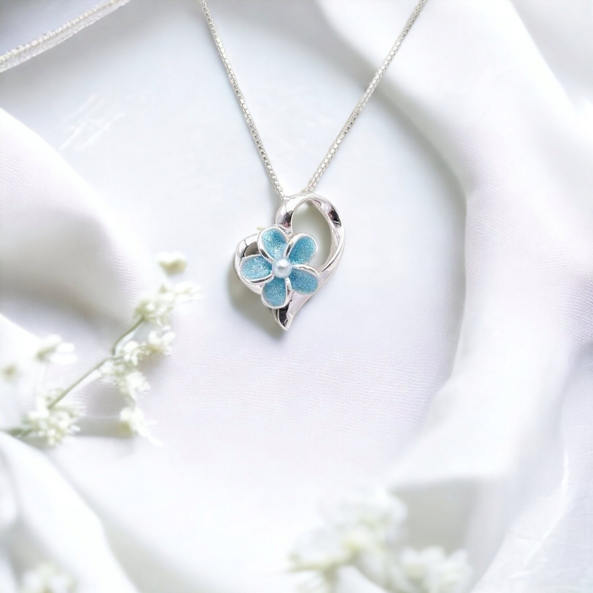 Heart Necklace, Plumeria Necklace, Summer Jewelry, Beach Wedding, Flower Jewelry, Love Jewelry, 925 Sterling Silver - Thumbnail 3