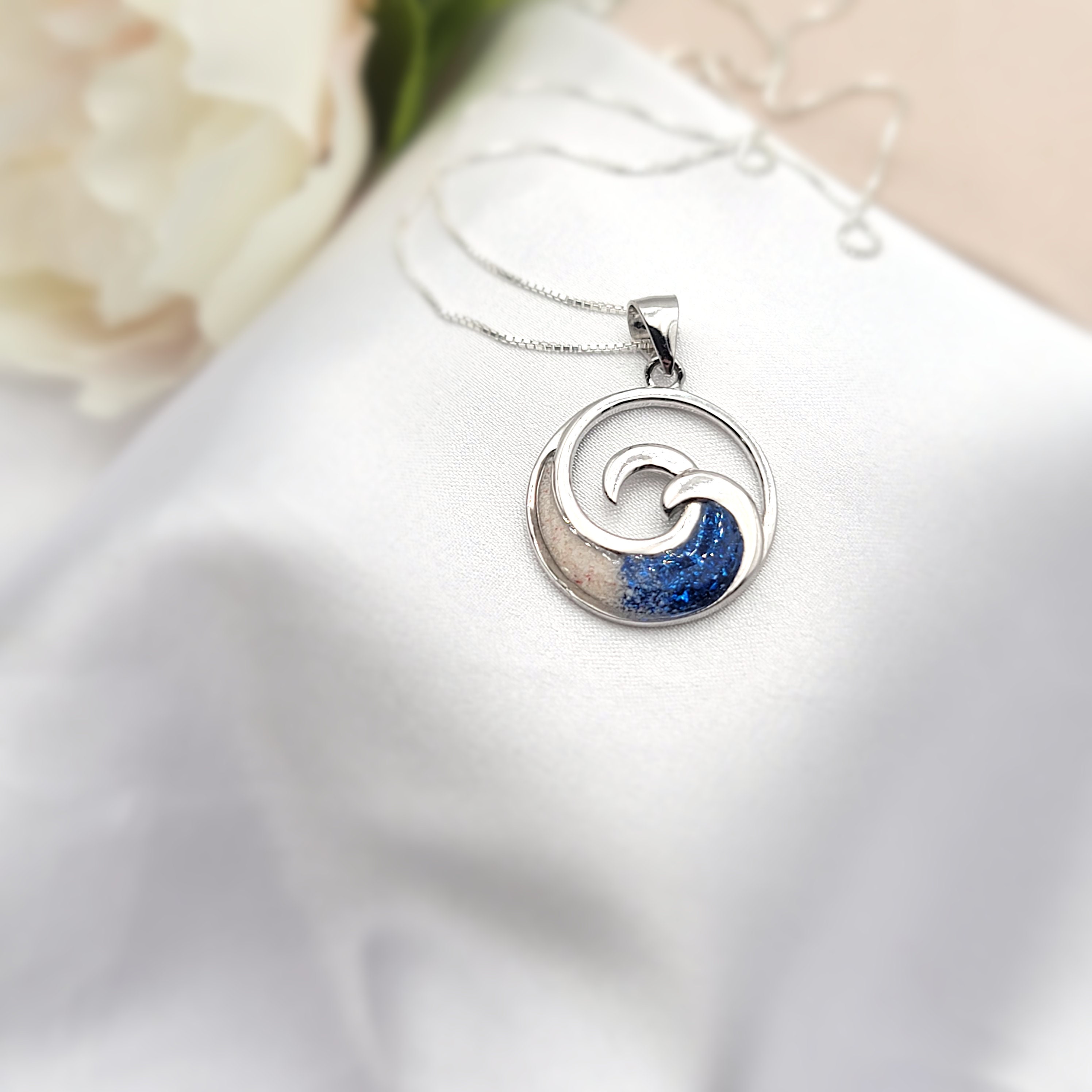 Ocean Wave Necklace, Real Bahamas Sand, Beach Gift Jewelry, 925 Sterling Silver - Thumbnail 5