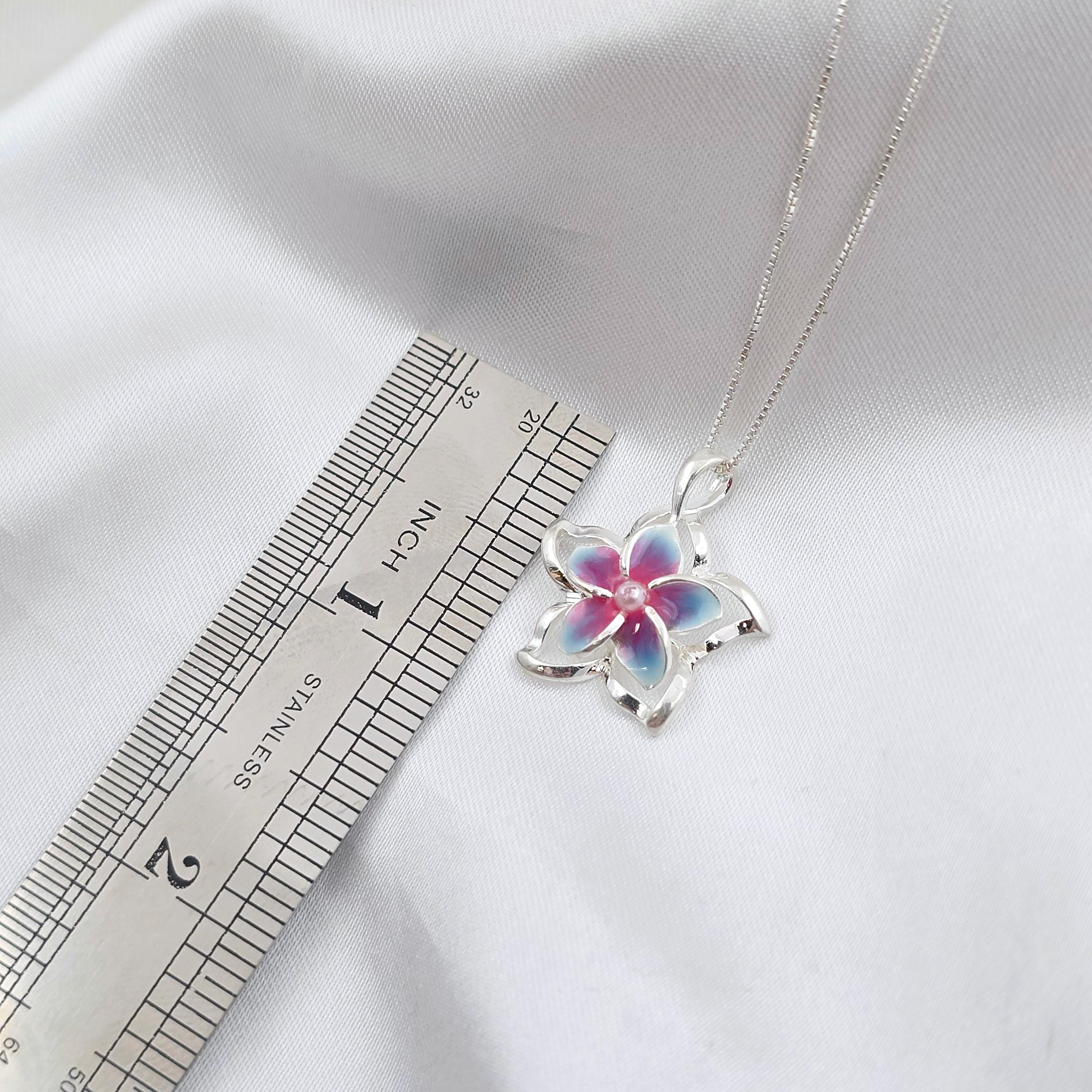 Plumeria Necklace, Hawaiian Flower Jewelry, 925 sterling silver - Thumbnail 3