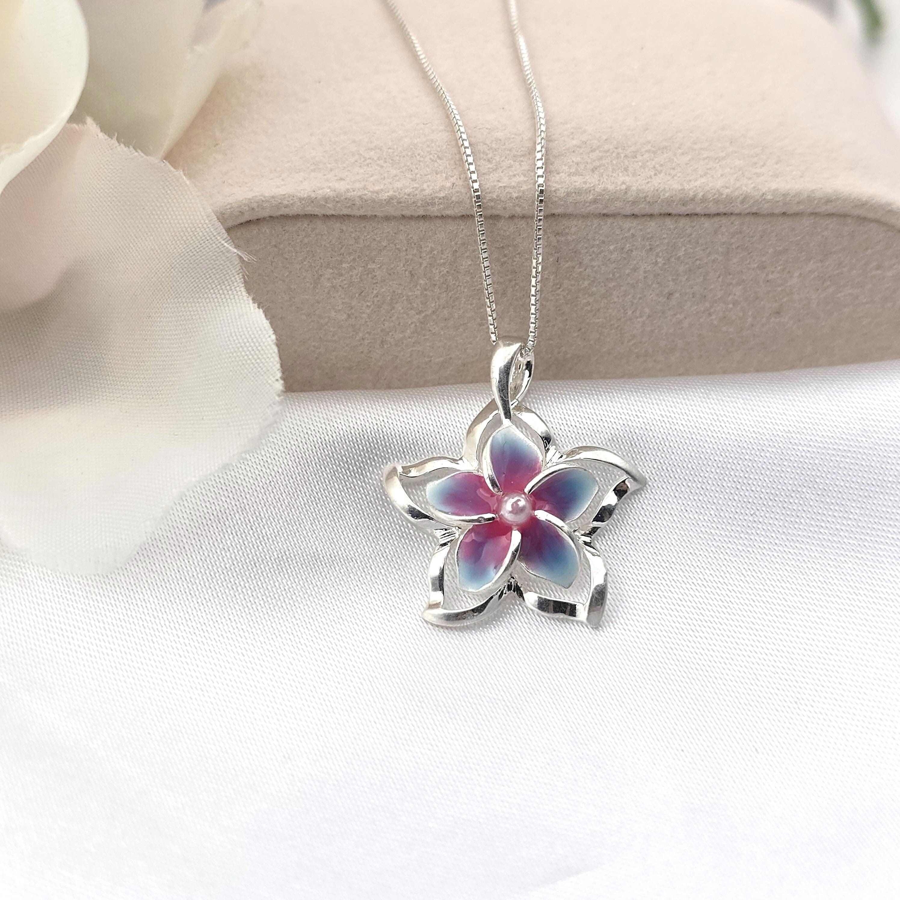 Plumeria Necklace, Hawaiian Flower Jewelry, 925 sterling silver