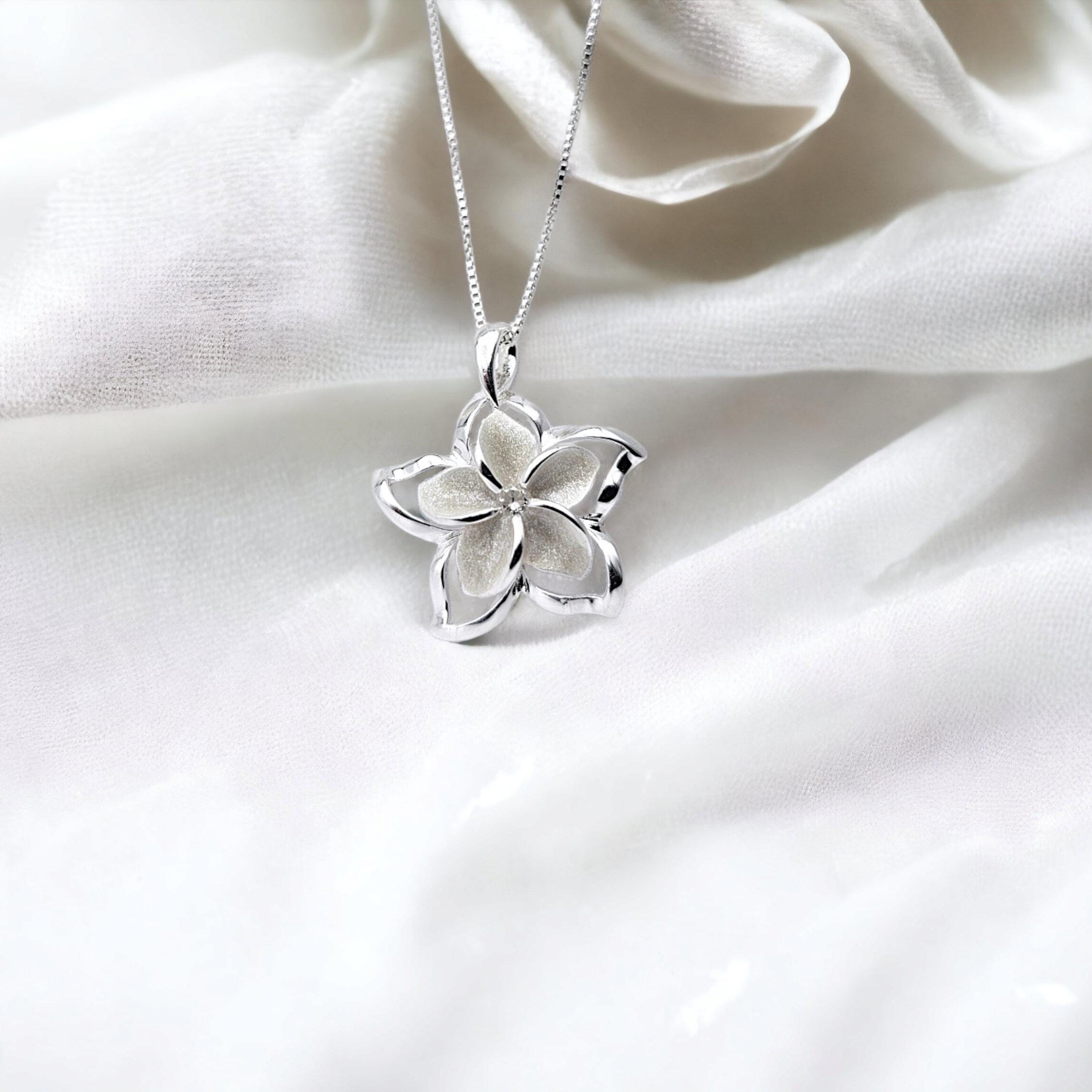 Plumeria Necklace, Hawaiian Jewelry, Summer Jewelry, Flower Pendant, 925 sterling silver - Thumbnail 4