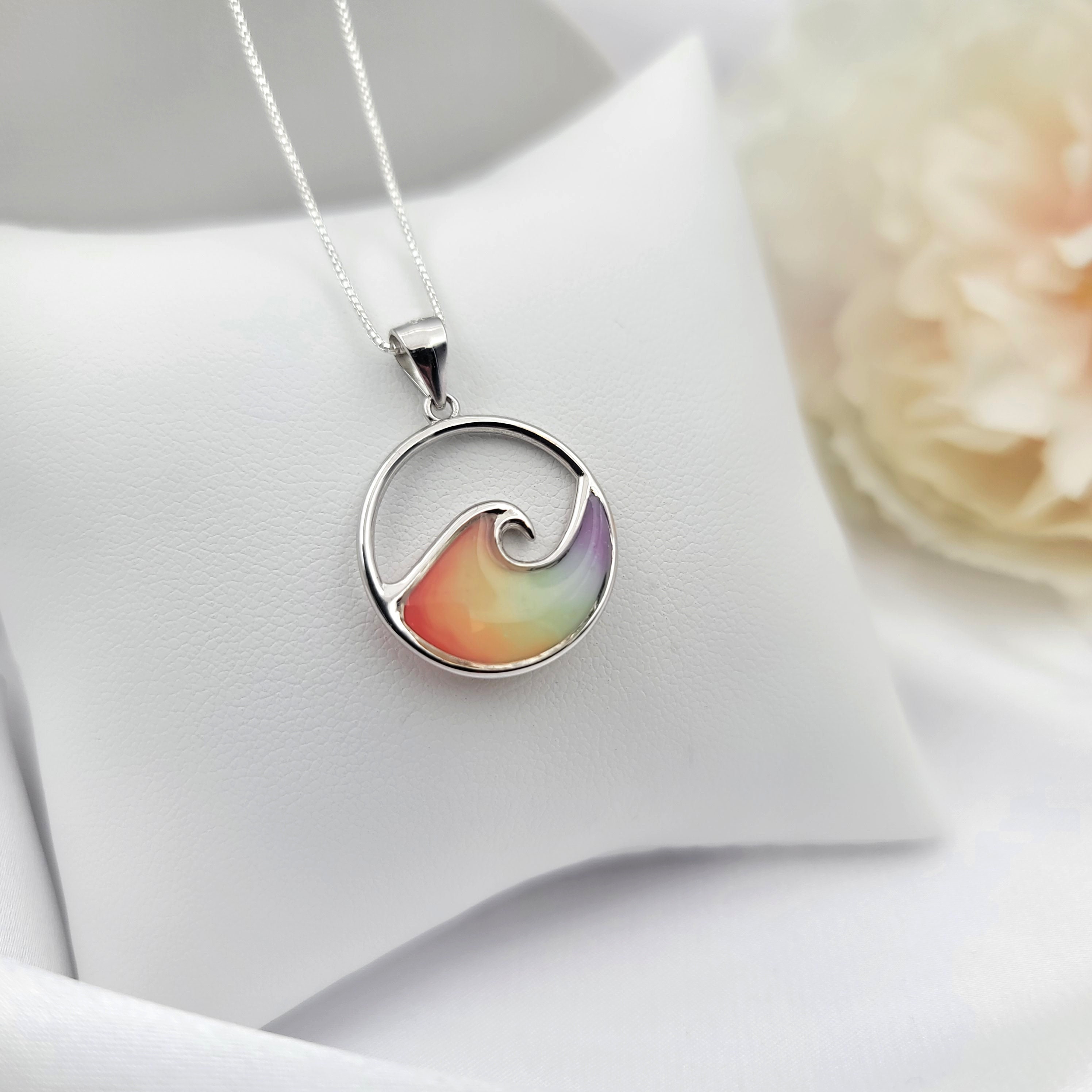 Ocean Wave Necklace,  Rainbow Wave Necklace, Beach Gifts, Hawaiian Jewelry, 925 Sterling SIlver - Thumbnail 3