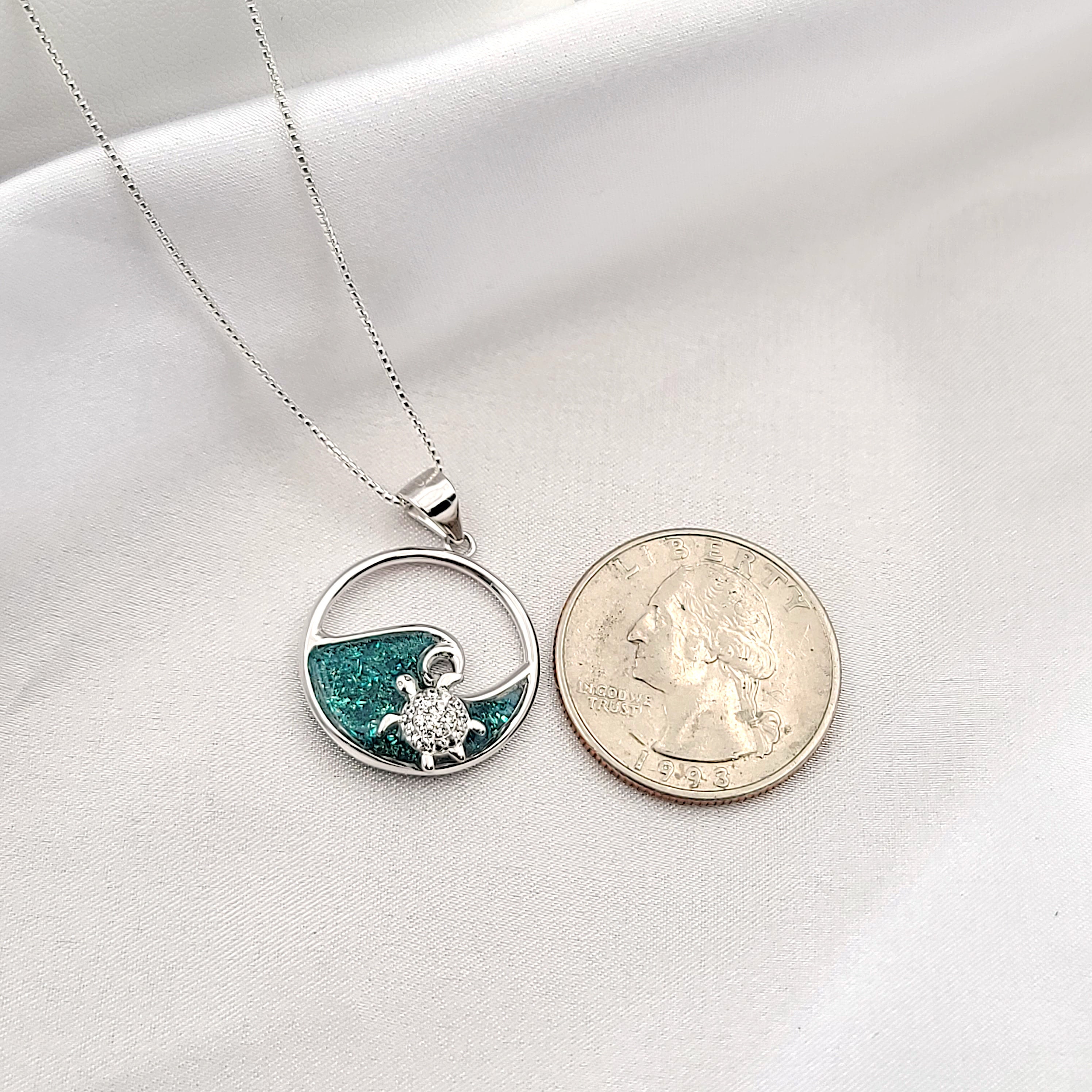 Sea Turtle Necklace, Ocean Wave Necklace,  Beach Gifts, Hawaiian Jewelry, 925 Sterling SIlver - Thumbnail 3