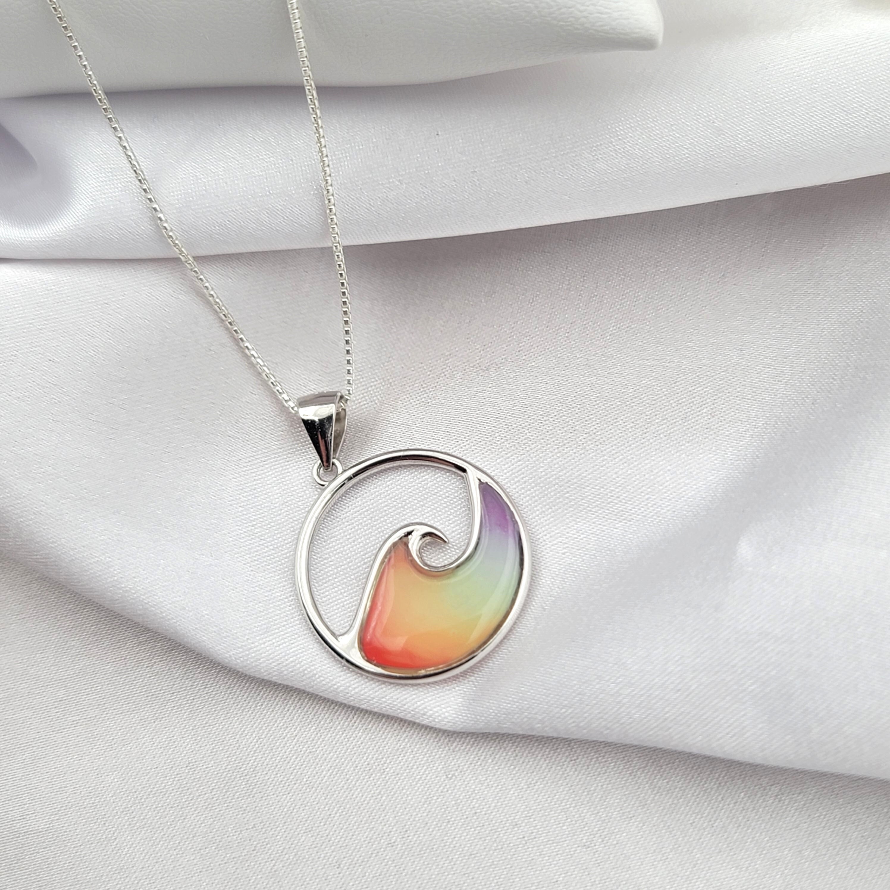 Ocean Wave Necklace,  Rainbow Wave Necklace, Beach Gifts, Hawaiian Jewelry, 925 Sterling SIlver - Thumbnail 4