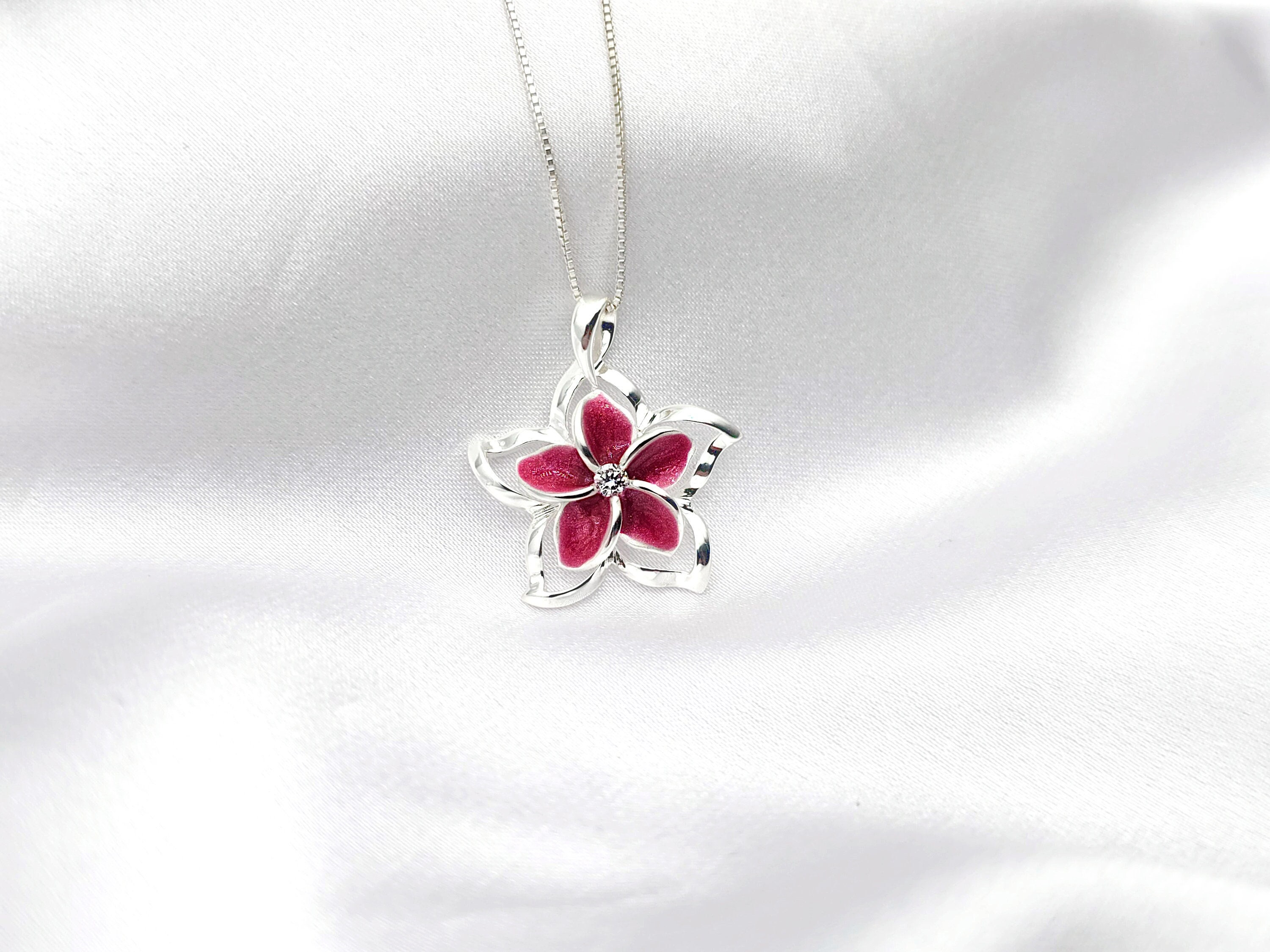 Plumeria Necklace, Christmas Jewelry, Hawaiian Jewelry, Flower Jewelry, 925 sterling silver