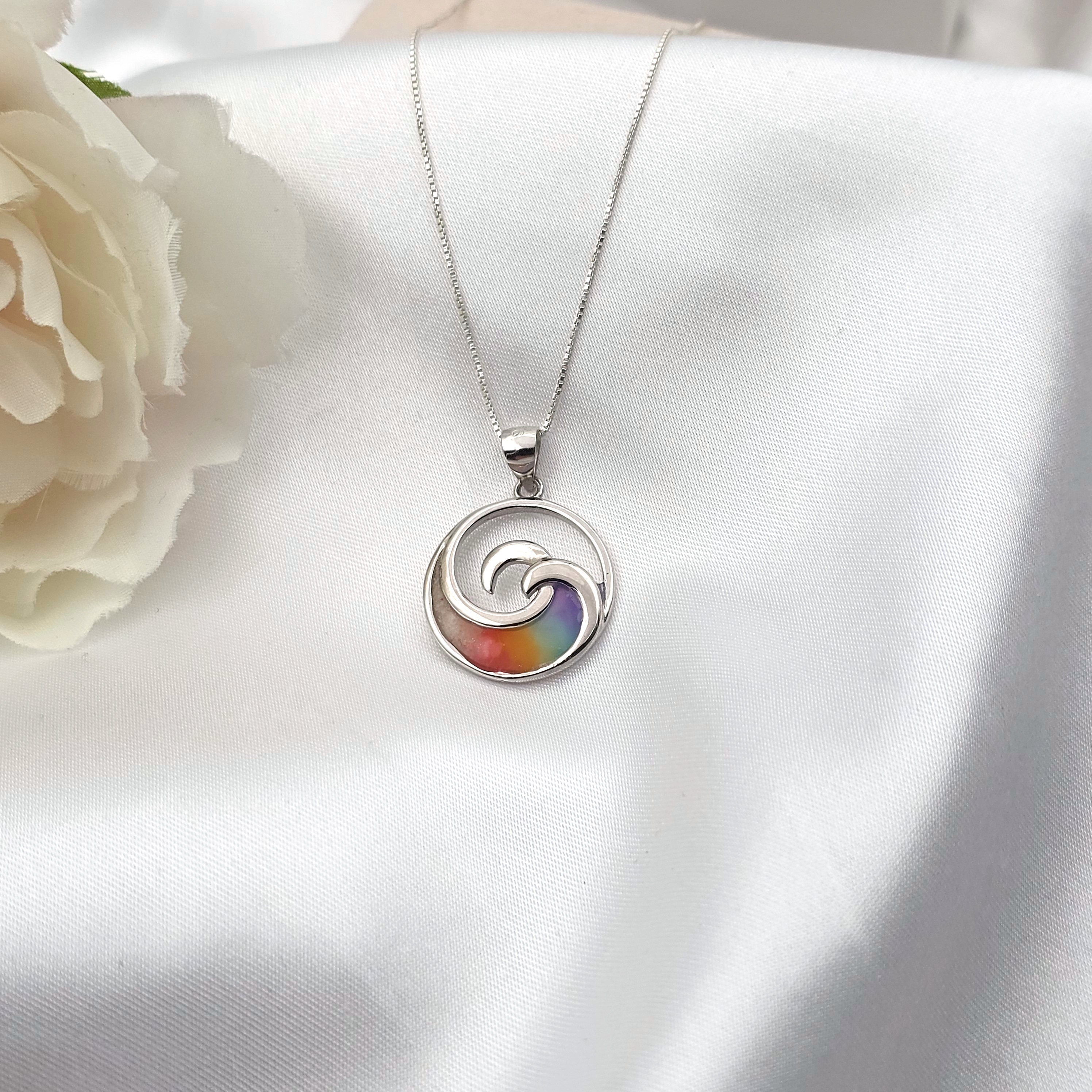 Ocean Wave Necklace, Summer Jewelry, Rainbow Beach Jewelry, Beach Gifts, Gift for Her, 925 Sterling Silver - Thumbnail 6